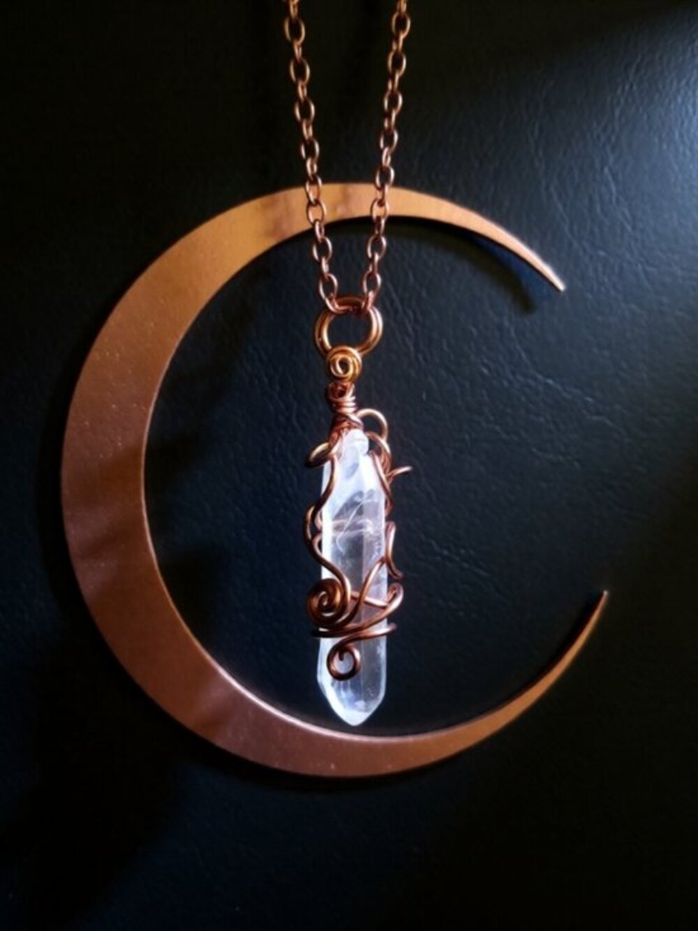 Handmade!!! Clear Angel Aura Quartz Necklace! Wire Wrapped w. 24" Copper Chain